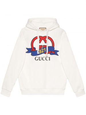 Βαμβακερός φούτερ με κουκούλα με σχέδιο Gucci λευκό