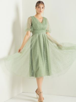 Вечерна рокля с буфан ръкави Lafaba зелено