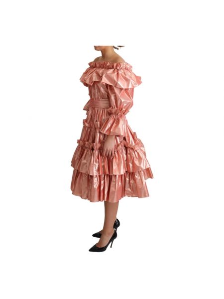Vestido midi de seda de algodón con volantes Dolce & Gabbana rosa
