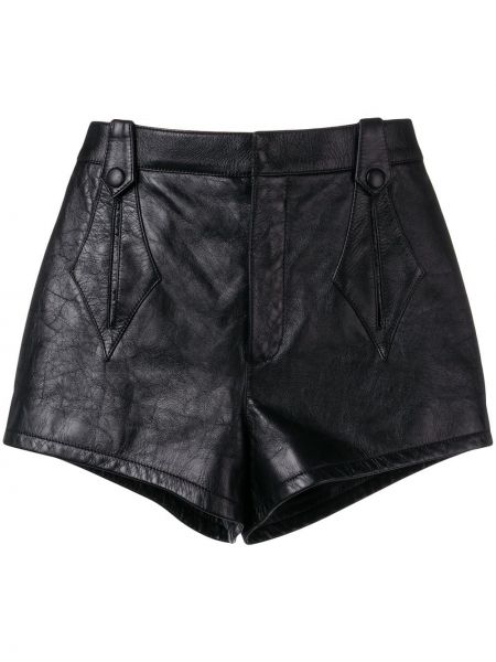 Pantalones cortos de cintura alta de cuero Saint Laurent negro