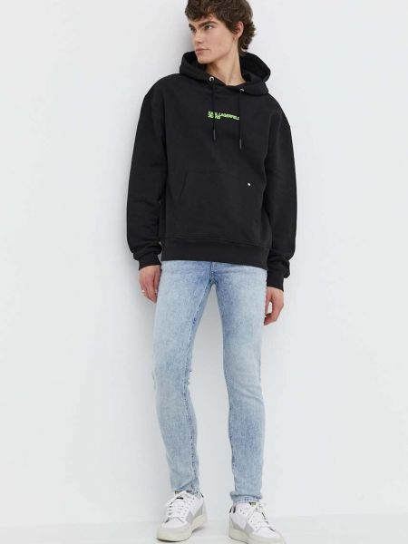 Pamučna hoodie s kapuljačom Karl Lagerfeld Jeans crna