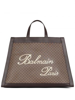 Kožená nákupná taška Balmain hnedá