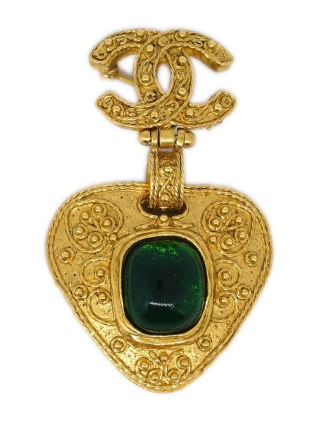 Broche plaqué or de motif coeur Chanel Pre-owned