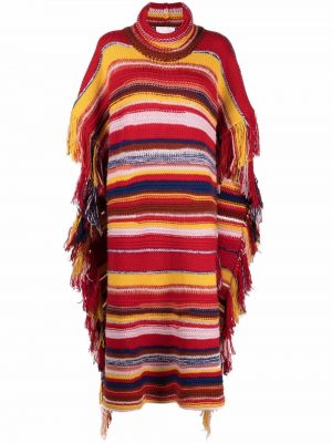 Stripet cashmere poncho Chloe rød