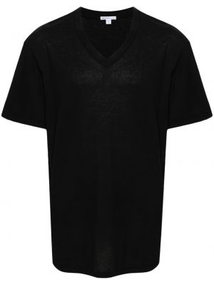 Βαμβακερή μπλούζα με λαιμόκοψη v James Perse μαύρο