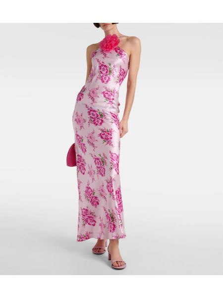 Vestido largo de seda de flores con apliques Rodarte rosa