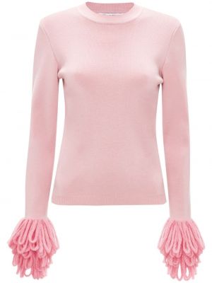 Sweter z frędzli wełniany z wełny merino Jw Anderson różowy