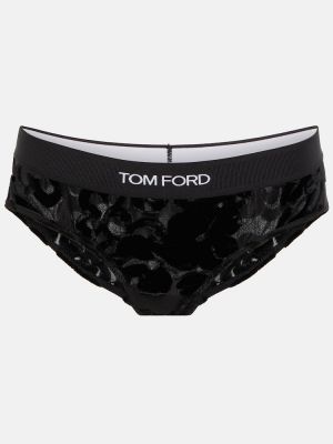 Žametne hlačke iz rebrastega žameta z mrežo Tom Ford črna