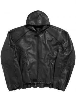 Ādas jaka ar kapuci Balenciaga melns