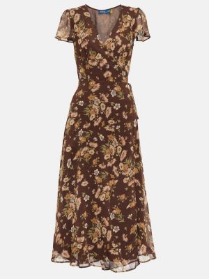 Květinové dlouhé šaty Polo Ralph Lauren hnědé