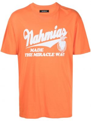 Памучна тениска с принт Nahmias оранжево
