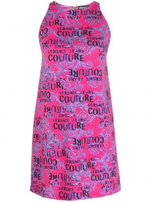 Džinsa auduma kleita bez piedurknēm ar apdruku Versace Jeans Couture rozā