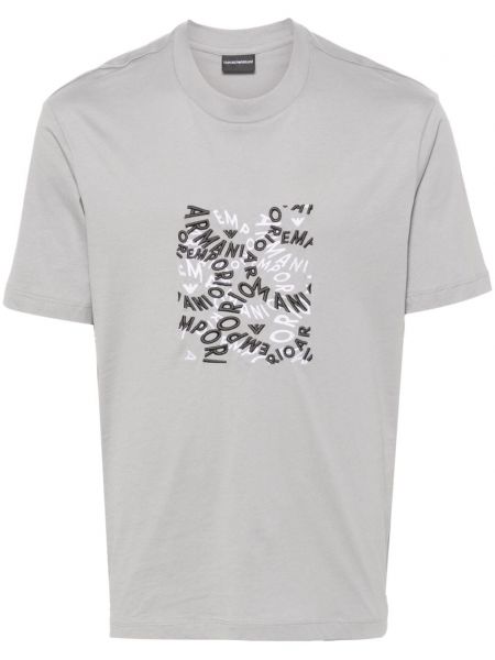 Kokvilnas t-krekls ar izšuvumiem Emporio Armani pelēks