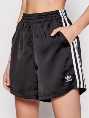 Relaxed сатенени спортни шорти Adidas черно