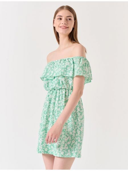 Kvetinové mini šaty bez rukávov s lodičkovým výstrihom Jimmy Key zelená