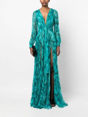 Hedvábné večerní šaty s výstřihem do v Roberto Cavalli modré
