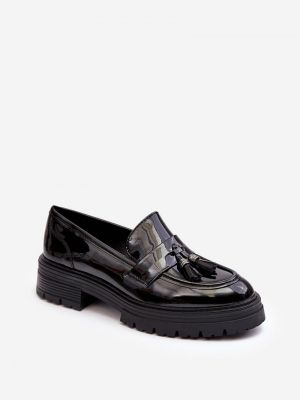 Pantofi loafer cu franjuri din piele de lac Kesi negru