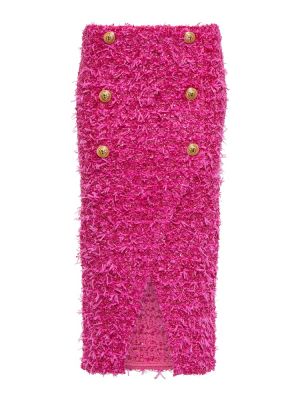 Tvídové midi sukně Balmain růžové
