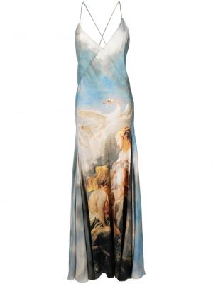 Svilena večernja haljina s printom Roberto Cavalli