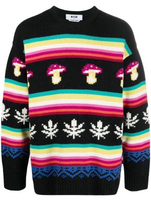 Жакардов пуловер с кръгло деколте Msgm черно