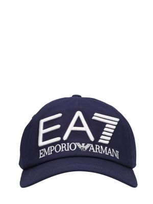Памучна шапка с козирки бродирана Ea7 Emporio Armani черно