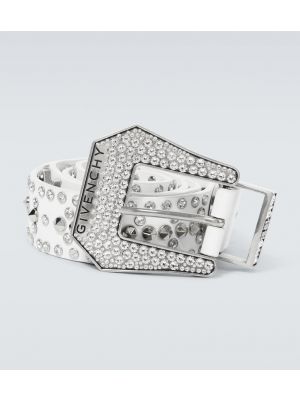 Cinturón de cuero con tachuelas de cristal Givenchy blanco