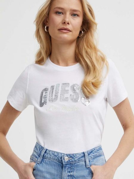 Koszulka bawełniana Guess biała