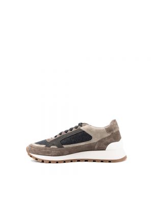 Sneakersy skórzane wełniane Brunello Cucinelli beżowe