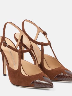 Pantofi cu toc din piele de căprioară slingback Alessandra Rich maro