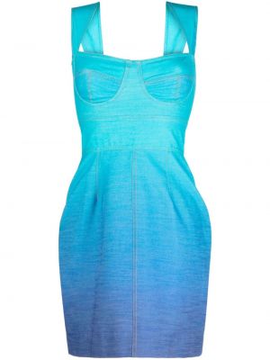 Коктейлна рокля с градиентным принтом Bambah синьо
