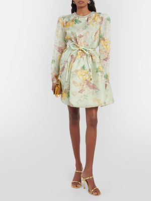 Svilena lanena haljina s cvjetnim printom Zimmermann zelena