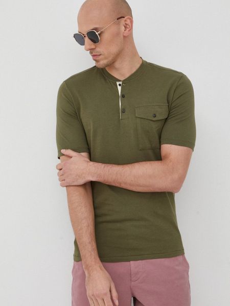 Памучна тениска с дълъг ръкав Sisley зелено
