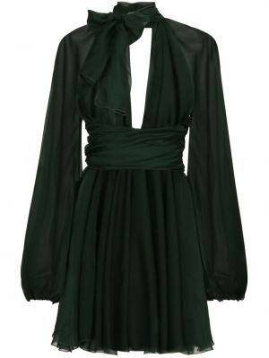 Jedwabna sukienka wieczorowa z dekoltem w serek Dolce And Gabbana zielona