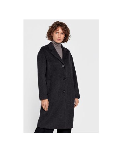 Vlnený priliehavý zimný kabát Calvin Klein sivá