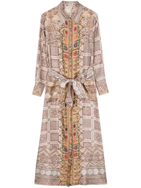 Béžové hedvábné šaty s potiskem Pierre-louis Mascia