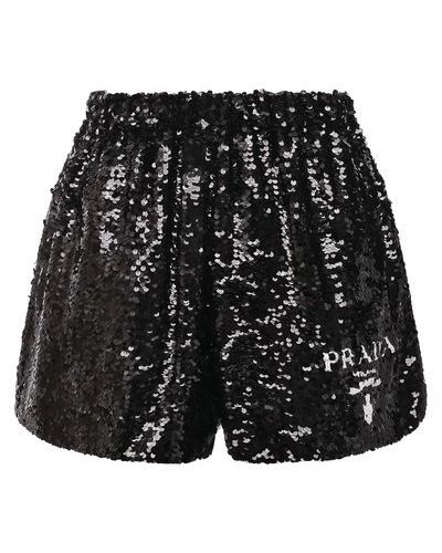 Шелковые шорты с пайетками Prada черные