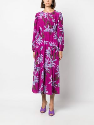Sukienka midi w kwiatki z nadrukiem Dvf Diane Von Furstenberg fioletowa