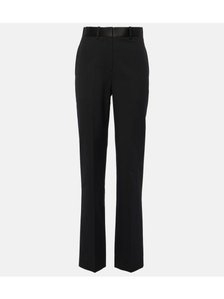 Шерстяные прямые брюки с высокой талией Victoria Beckham черные