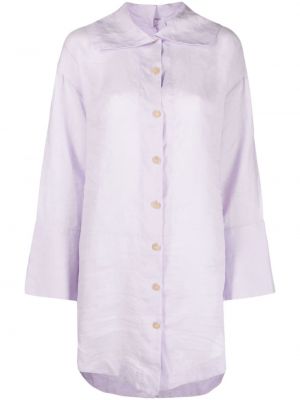 Lněné košilové šaty s knoflíky s dlouhými rukávy Erika Cavallini - fialová