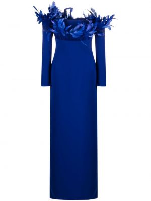 Dolga obleka s perjem iz krep tkanine Jean-louis Sabaji modra