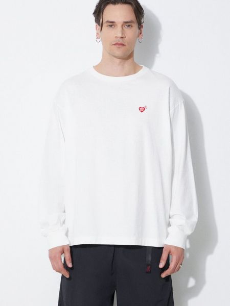 Μακρυμάνικη βαμβακερή μακρυμάνικη μπλούζα Human Made λευκό