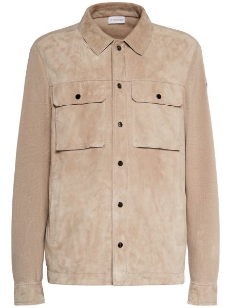 Strikket ruskind cardigan i bomuld Moncler beige