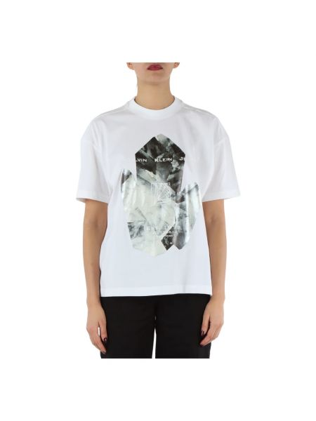 Koszulka bawełniana z nadrukiem Calvin Klein Jeans biała