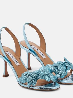 Sandale din piele cu model floral Aquazzura albastru