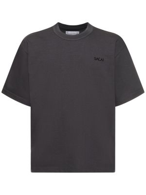 Camiseta de algodón de tela jersey Sacai gris