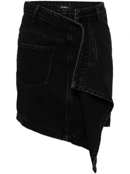 Drapiruotas asimetriškas džinsinis sijonas Goen.j juoda