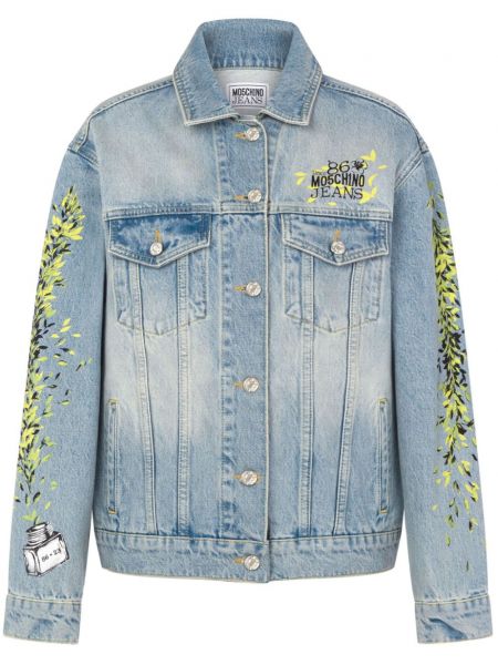 Puuvilla brodeerattu pitkä takki Moschino Jeans sininen