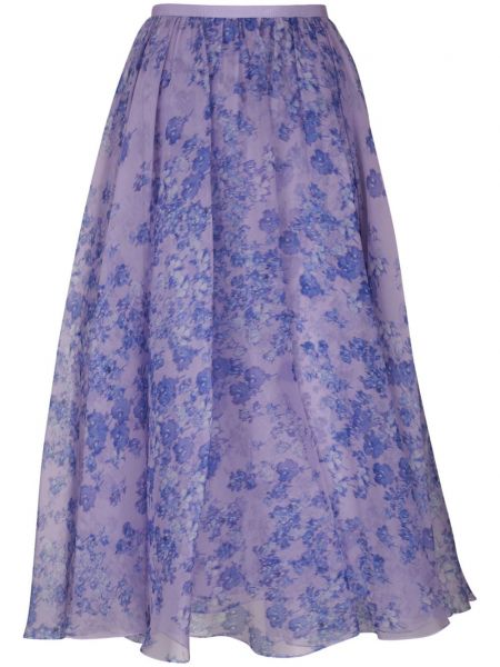 Kvetinová hodvábna midi sukňa s potlačou Carolina Herrera fialová
