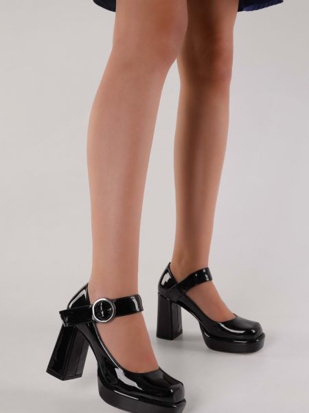 Lakoti dabīgās ādas kurpes ar platformu Shoeberry melns