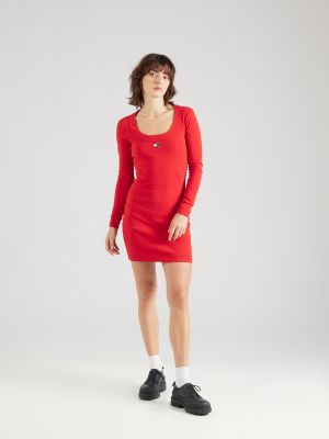 Плетена дънкова рокля slim Tommy Jeans червено